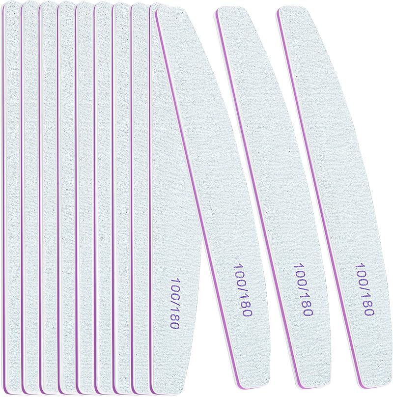 OWill 12 PCS Nail Files 100/180 Grit Double Sided Emery Board White
