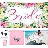 Hunnmingre 4 Pcs Bride Beach Towel Set Bridal Gift Bachelorette Beach Towel Honeymoon Bride Towel Bride to Be Bridesmaid Favors Engagement Party Supplies for Wedding Bachelorette Party, 63"x33"(Aloha)