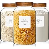 KEYWING 88oz Large Glass Jars with Airtight Acacia Wood Lids, Set of 3 Food Storage Containers for Flour, Sugar, Rice, Pasta,