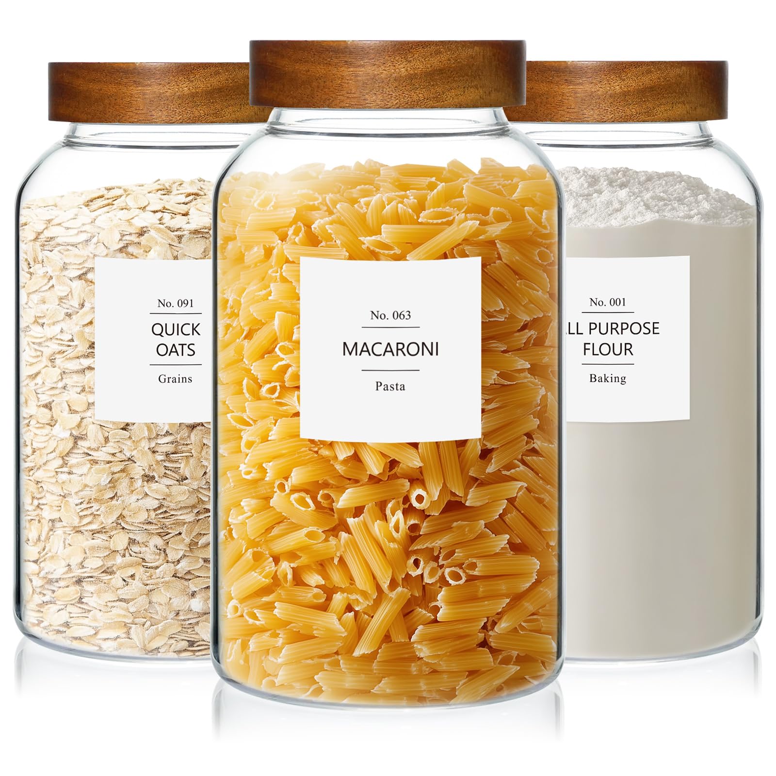Photo 1 of KEYWING 88oz Large Glass Jars with Airtight Acacia Wood Lids, Set of 3 Food Storage Containers for Flour, Sugar, Rice, Pasta, Cereal, Cookies – Includes 126 Labels