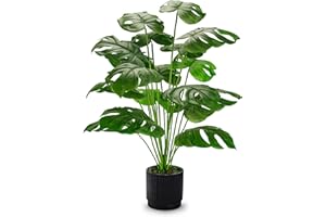 Der Rose 28" Fake Plants Large Artificial Monstera Faux Potted Plants Indoor Tall in Black Pots for Outdoor Floor Front Porch
