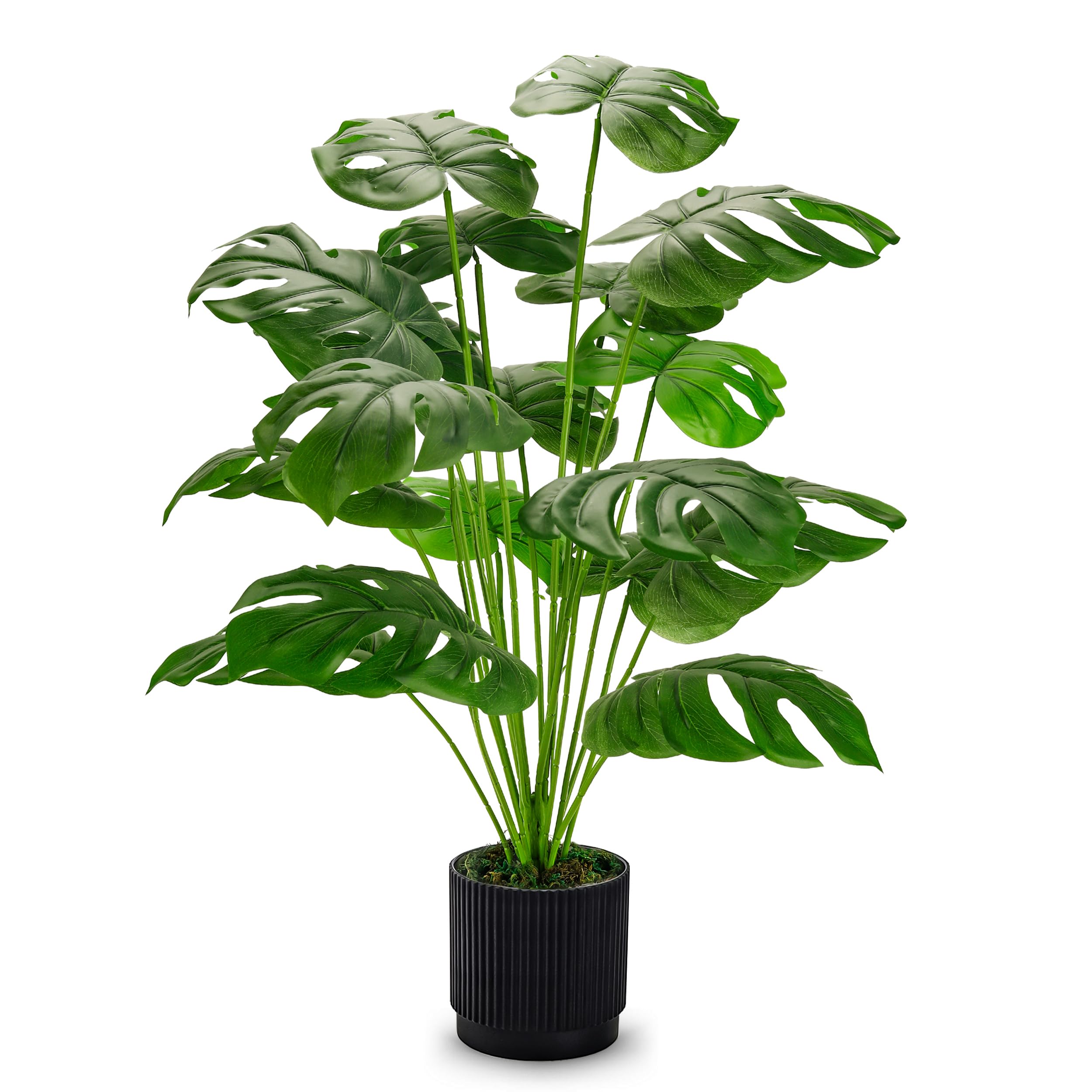 Photo 1 of Der Rose 28" Fake Plants Large Artificial Monstera Faux Potted Plants Indoor Tall in Black Pots for Outdoor Floor Front Porch Décor