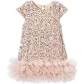 Happy Cherry Sequin Dress for Kid Girls A-Line Sleeveless Sparkly Gown Party Dresses with Faux Fur Trim