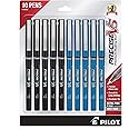 PILOT Precise V5 Rolling Ball Pen Extra Fine Point - 0.5mm - Bulk 10 Pack of 5 Black and 5 Blue Liquid Ink Rollerball Pens