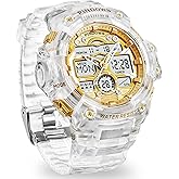 PINIDOUS Mens Watch for Men Digital Sports Watch,7 Color LED Light Large Analog Digital Display Waterproof Watch with 3 Alarms/Countdown/Stopwatch/Dual Time Multi-Function Military Wrist Watches