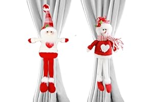 Ogrmar 2 Pcs Christmas Curtain Tieback Buckle, Mr. Snow Man and Santa Holder Xmas Window Decorations Curtain Holdbacks Fastener Buckles Christmas Ornaments for Home Holiday Decor
