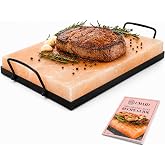 UMAID Himalayan Salt Block Cooking Plate 12x8x1.5 &ndash; Food Grade Pink Himalayan Salt Stone for Cooking, Grilling, Serving &amp; Cutting &ndash; Includes Steel Tray &amp; Grilling Recipe Booklet &ndash; Unique Gifts for Men &amp; Women