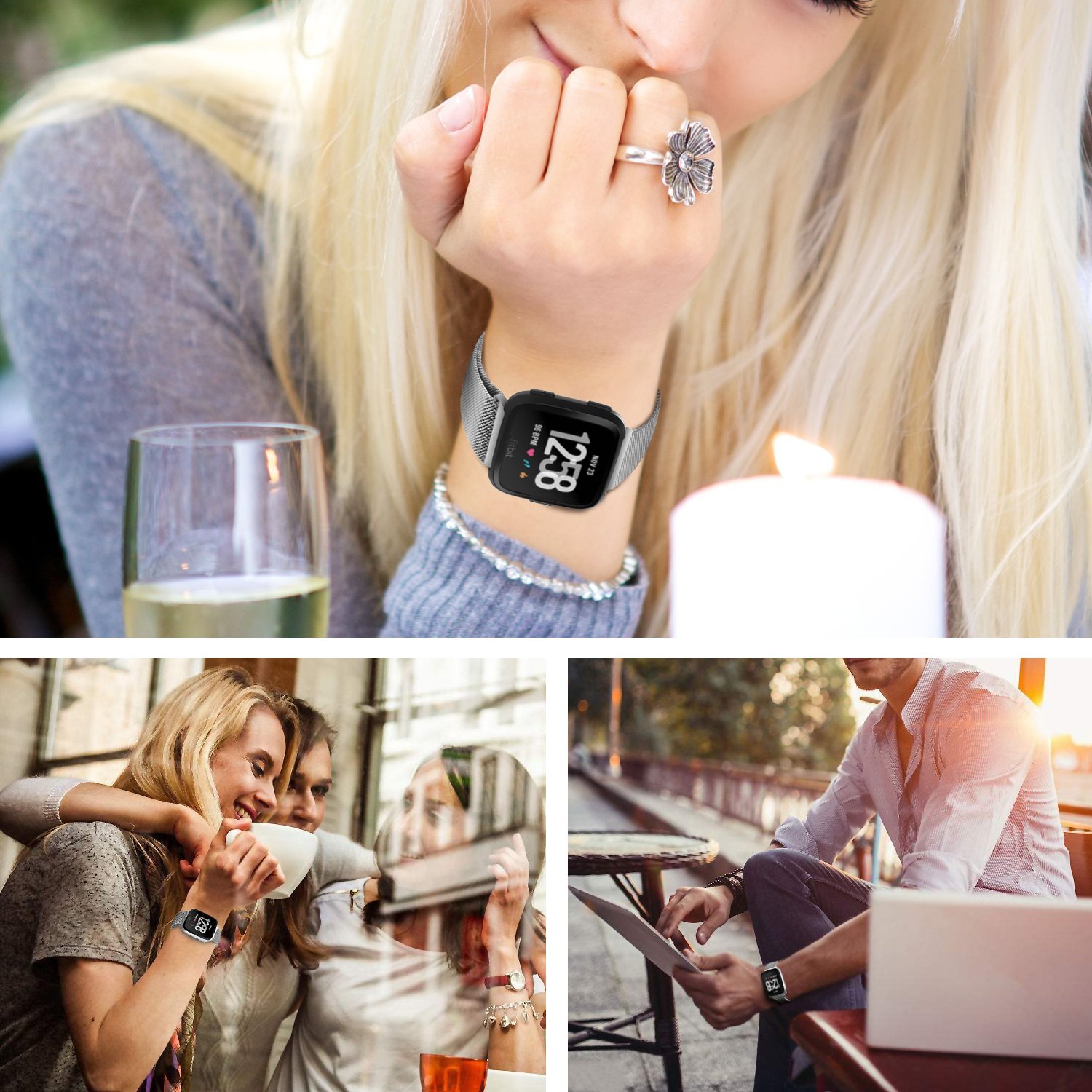 Mercase Fitbit Versa Armband[Prämie Edelstahl, Starkem Magnetverschluss, Atmungsaktivem Super Comfortable Milanese Loop]Smartwatch Verstellbarem Ersatzband Sports Armbänder Klein(5.5”-7.6”) Silber