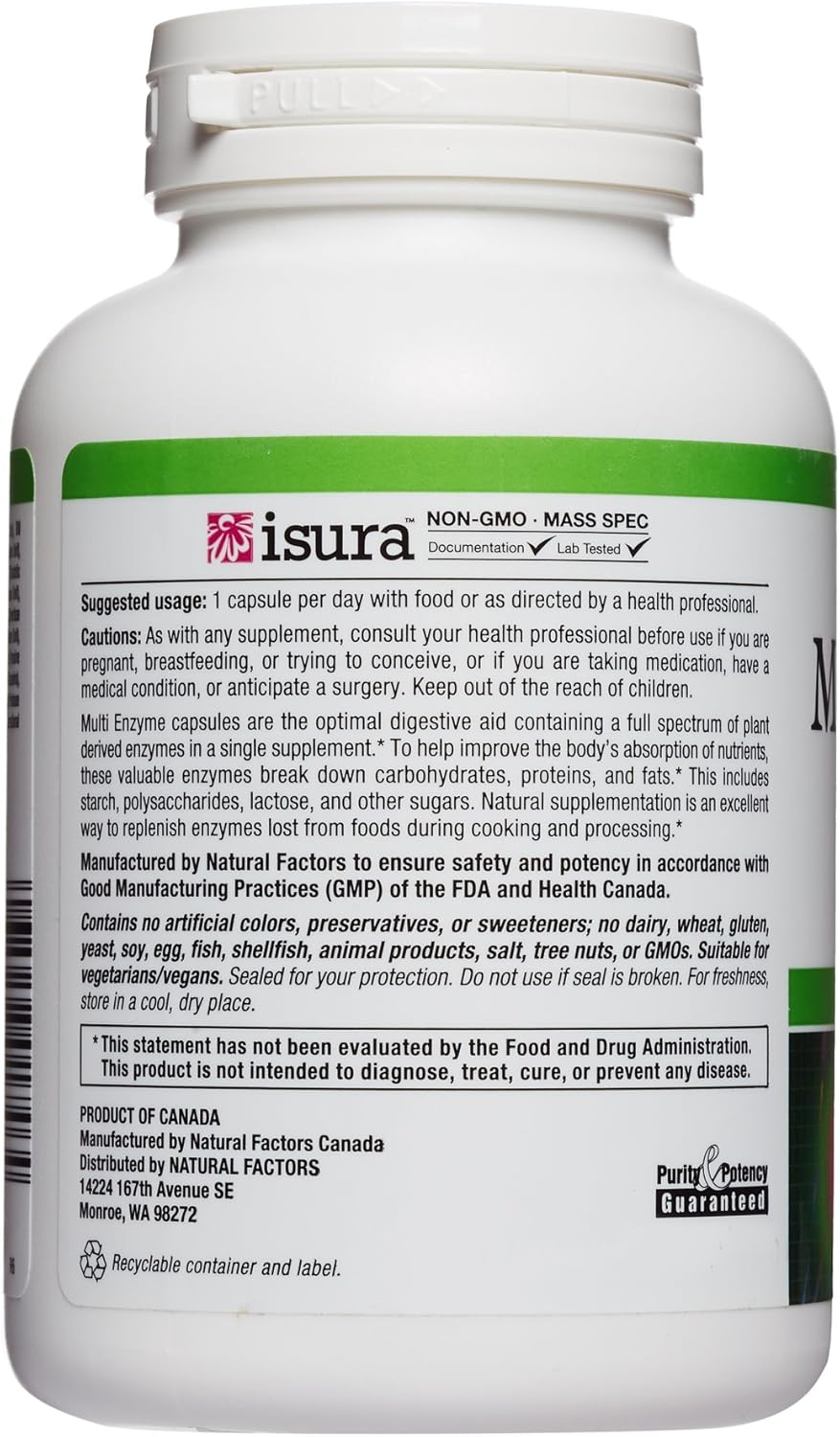 Natural Factors, High Potency Multi Enzyme Vegetarian Formula, Plant-Based Digestive Aid, 120 capsules (120 servings): Health & Personal Care