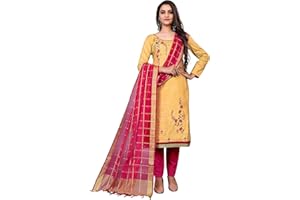 Striwaa Present Designer Cotton Salwar Suit for Women With Bottom & Matching Dupatta for all Occation, Beige-1, Medium