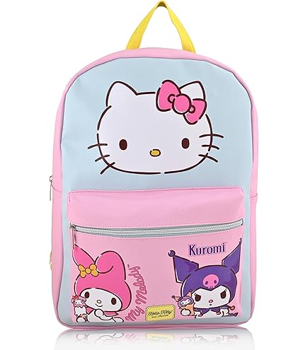 Hello Kitty and and Friends Mini Backpack for Adults - 10” My Melody and Kuromi Faux Leather Backpack with Front Pocket and Adjustable Straps for Women