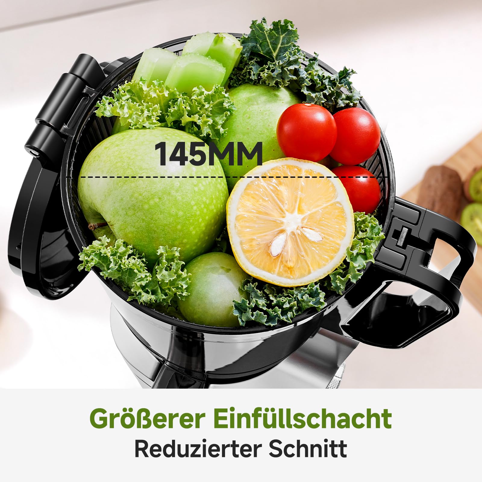 AMZCHEF 250W Automatischer All-In-One Entsafter, 145MM Öffnung und 1,8L entsafter für Gemüse und Obst, Kaltpresse Slow Juicer Testsieger mit Dreifachem Filter - Silber 2