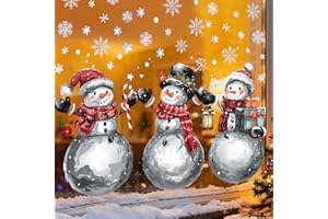 Natonhi 3 Sheets Christmas Window Clings Extra Large Rustic Snowman Decals, Winter Snowflakes Xmas Window Stickers Decals for Indoor Outdoor Home Holiday Party Store Office Glass Decor