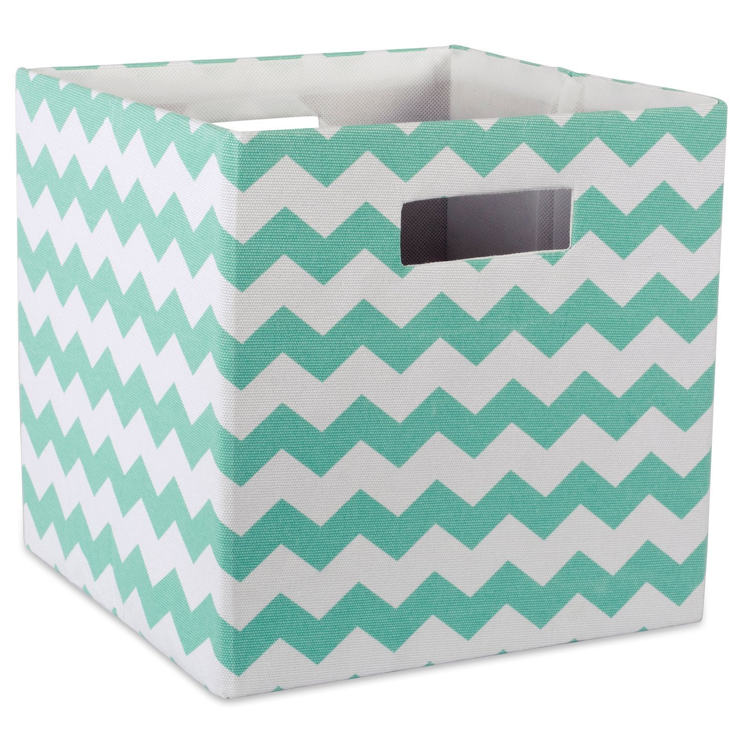 DII Hard Sided Collapsible Fabric Storage Container for Nursery, Offices, & Home Organization, (13x13x13) - Chevron Aqua
