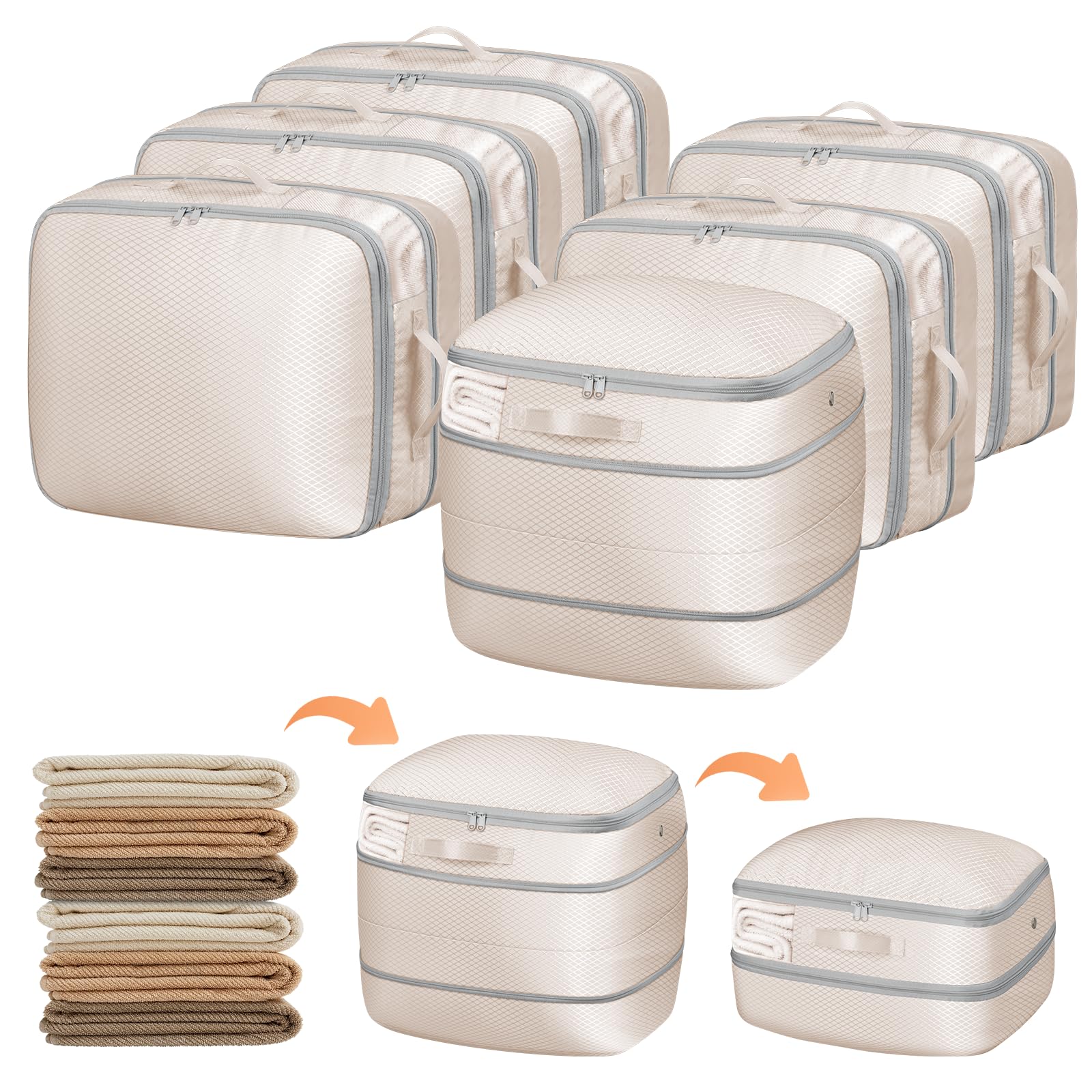 Photo 1 of DIMJ Compression Storage Bags 6 Pack - Blanket Storage Bags with Window Zipper, Ultra Space Saving Self Compression Organizer for Puffer Jacket, Bedding, Lightweight Comforter Duvet, Sweater