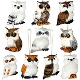 Skylety 10 Pieces Forest Animals Ornaments Woodland Animal Faux Fur Plush Hanging Ornaments Family Educational Playset for Fall, Winter Birthday Party Supplies(Owls)