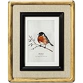 ibalux 5x7 Picture Frame, Antique Nature, Black and Linen Trim, Pine Wood with Real Glass, Matted to 4x6, Vertical and Horizontal for Tabletop or Wall Hanging Display Photo Frame