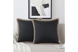 NordECO HOME Set of 2 Farmhouse Throw Pillow Covers - Burlap Linen Trimmed Tailored Edges Decorative Cushion Covers for Bed Home Decoration, 18 x 18, Black