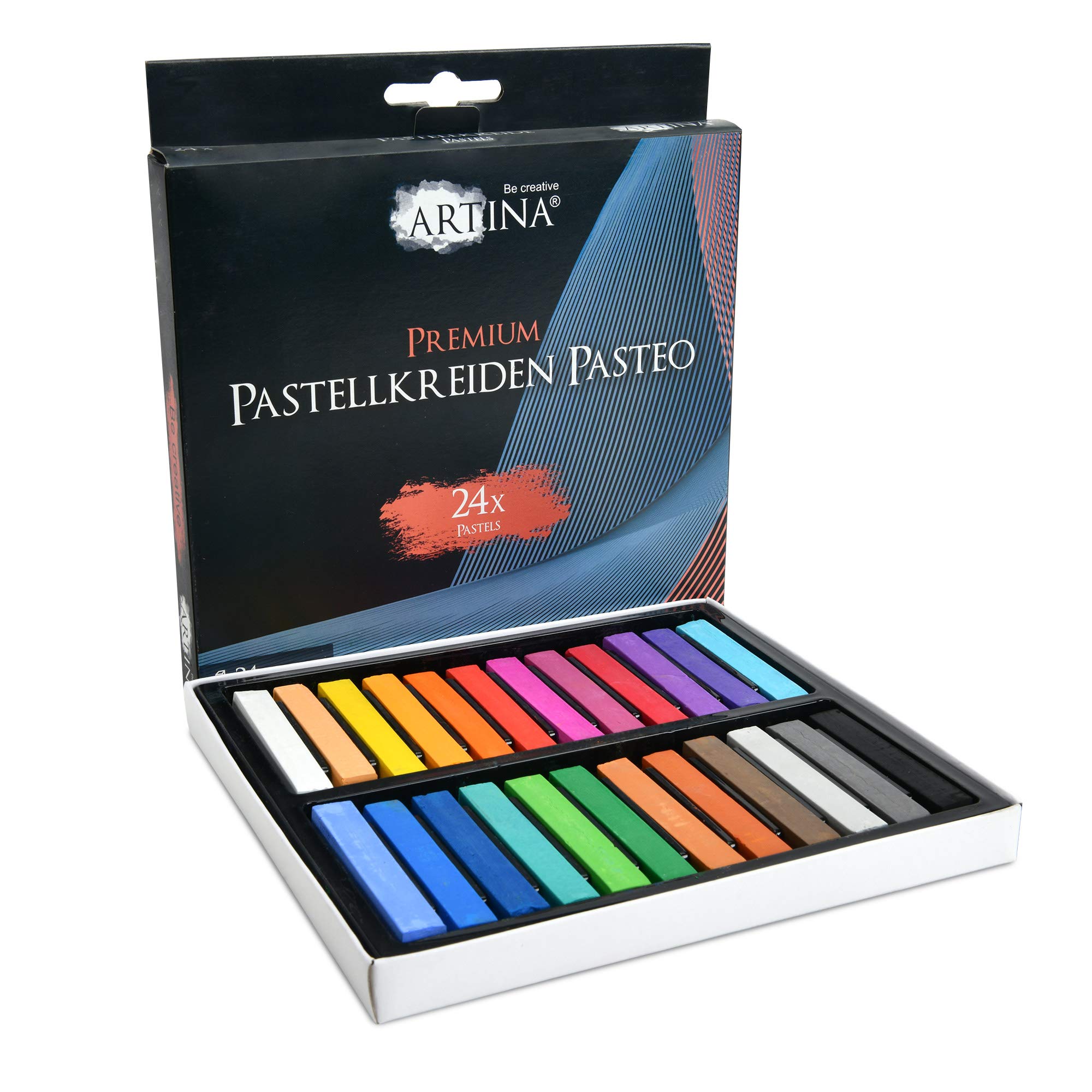 Artina Chalk Based Soft Pastel Pasteo Set 24 Fine Pastel Sticks Crayons in Studio Quality Master Series For Art Smooth Intense Vivid Soft Pastel Chalks