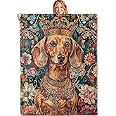MIEPOS Regal Dachshund Throw Blanket - 50x60in,Ultra Soft, Cozy Lightweight Flannel,Weiner Dog & Floral Crown Blankets - Gifts for Kids Adult & Pet Lovers,for Couch Home Living Room Decor