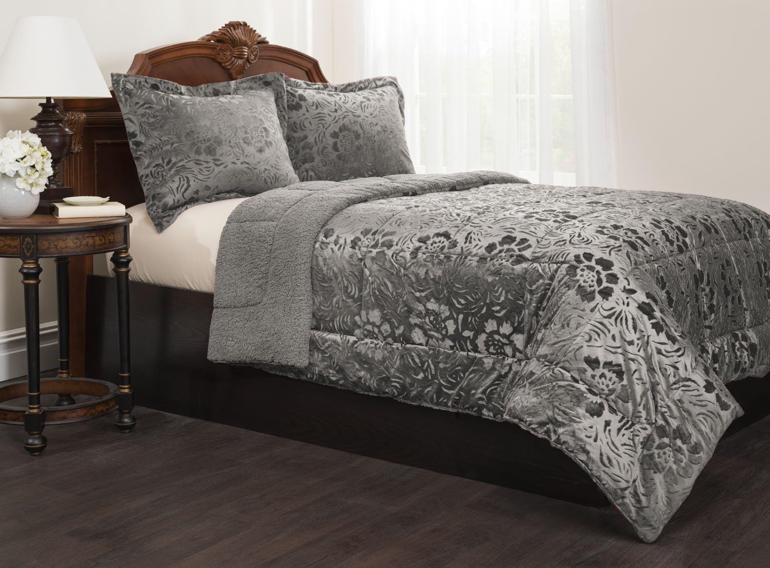 Sherpa Quilted Fleece Comforter Set Down Alternative Filling Cozy Comfort & Warm