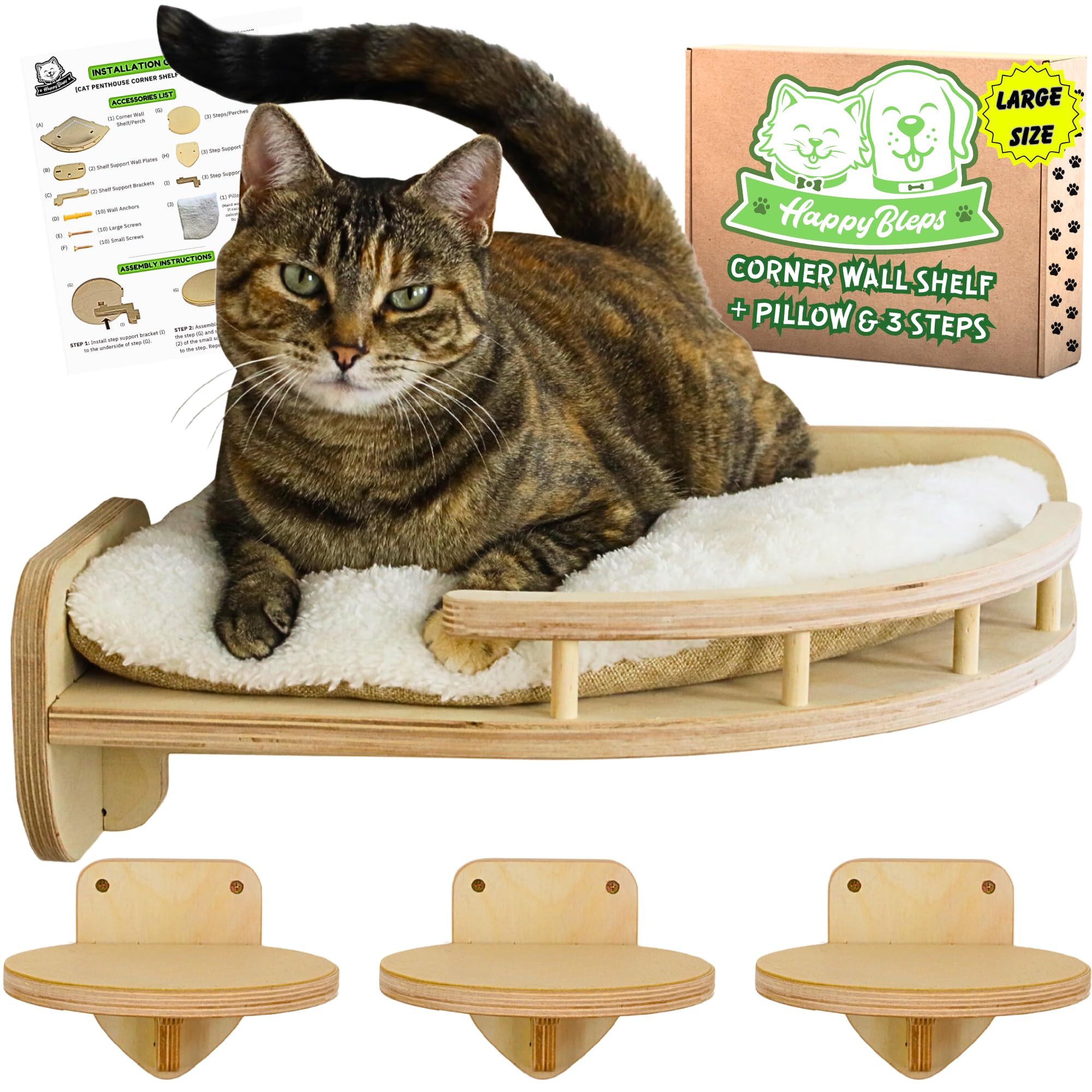 Photo 1 of Large Cat Wall Shelves w/Pillow + 3 Steps for Large Size Cats, Orthopedic Design with Premium Hardwood, Modern and Durable Shelves for Climbing, Cat Shelf Wall Steps Tree Perch