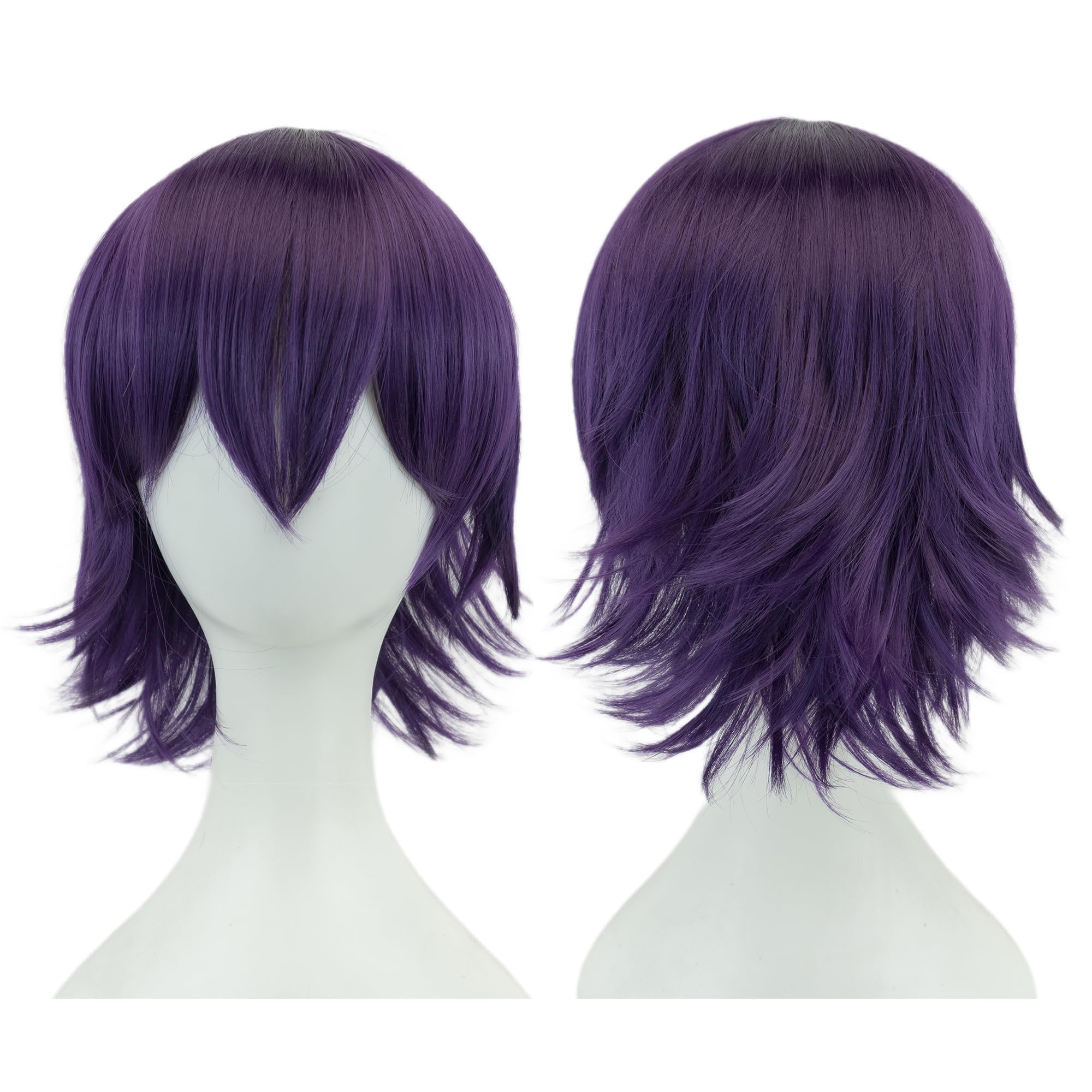 IMISSU 12Inches Unisex Short Hair Party BOB Wig with Bangs Halloween Costume Wigs (Dark Purple)