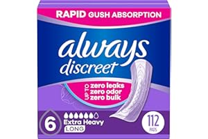 Always Discreet Adult Incontinence Pads for Women, Extra Heavy Absorbency, Long Length, Postpartum Pads, 112 Count (4 Packs of 28)