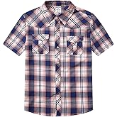 COSLAND Boy's Toddler Cotton Western Short Sleeve Button Down Plaid Shirt, 4-14 Years