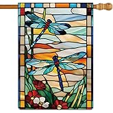 Jauageon Spring Summer Dragonfly Garden Flag Glass Style Flowers Garden Flag Vertical Double Sided Rustic Farmland Burlap Yard Lawn Outdoor Decor 28x40"
