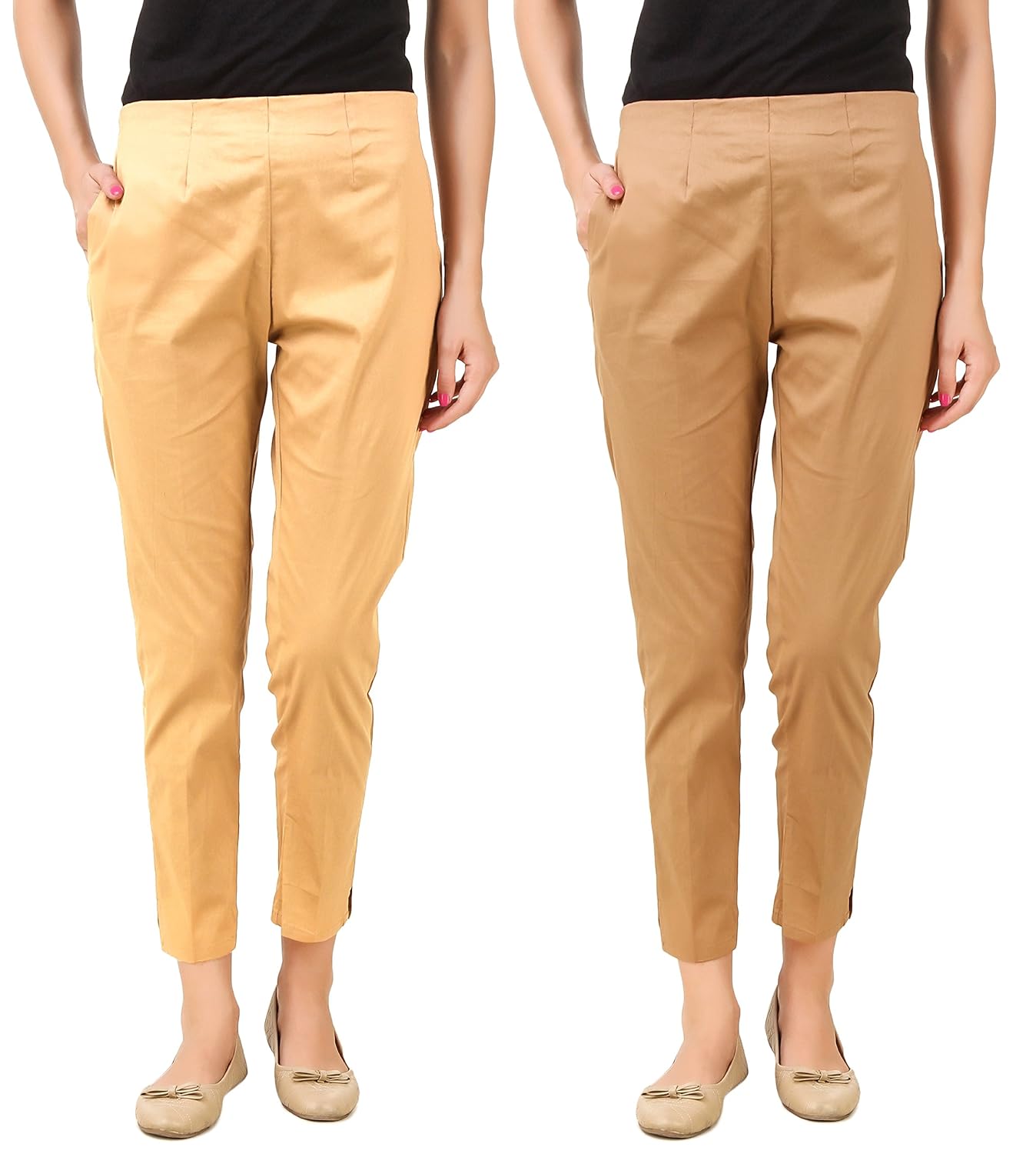 q-rious women's cotton lycra trousers/pants/chinos (pack of 2)