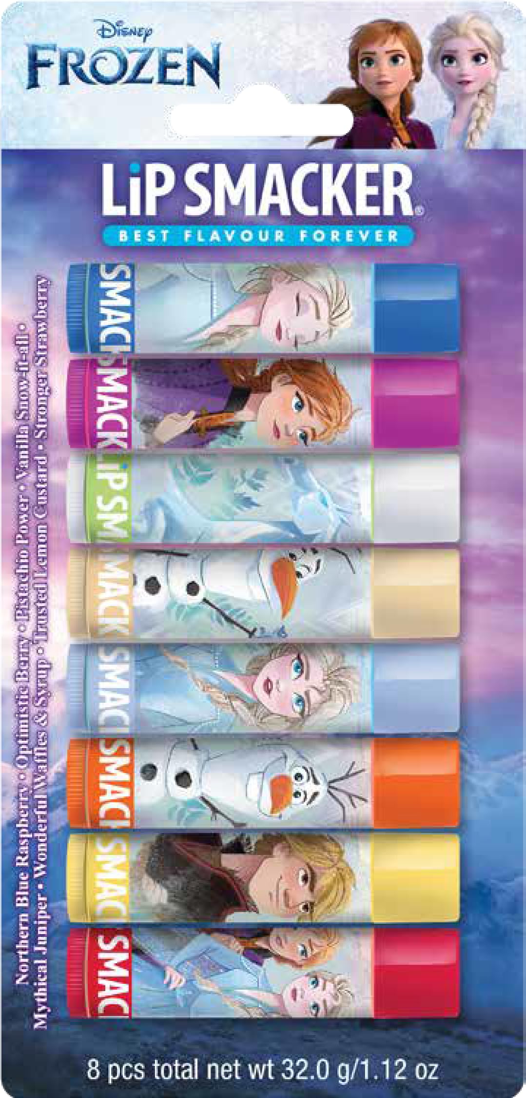 Lip Smacker Disney's Frozen Party Pack, Colorful Frozen-Inspired 8-piece Giftset Including Safe-to-Use Flavoured Lip Balms for Kids, Natural Finish