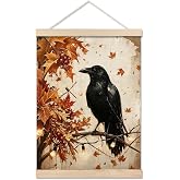 HOXUNQINA Rustic Fall Maple Leaves Raven Print Wall Art Decor, 12x16in