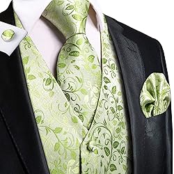 Hi-Tie Men's Green Suit Vest Bowetie Set 5PCS