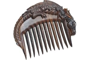 Handicraftviet Hand-Carved Wooden Hair Comb, Wooden Viking Comb for Men's Hair, Beard, and Mustache, Great Gift for Real Men - Natural Wood (Dragon - Black wood)