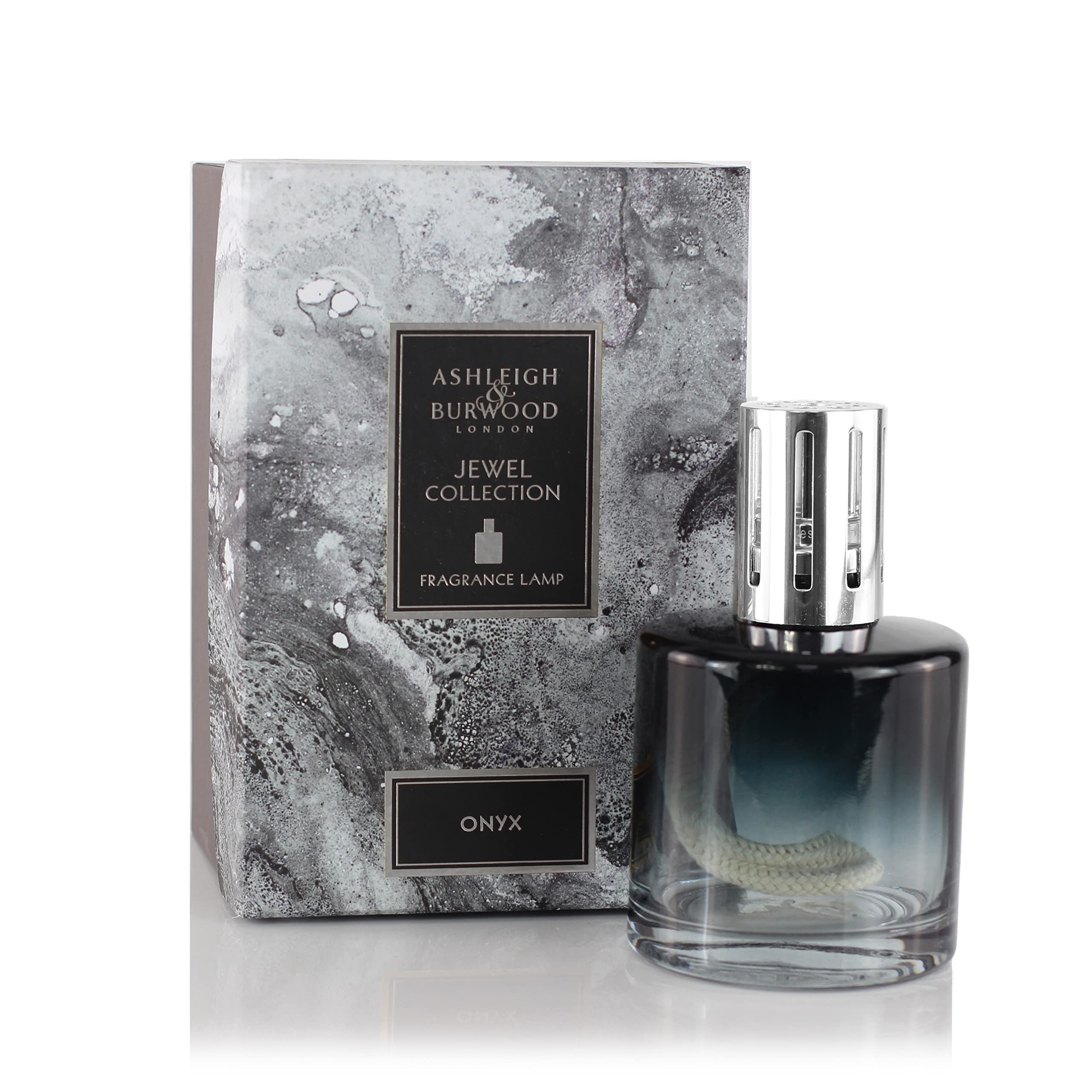 ASHLEIGH & BURWOOD - Large Glass Fragrance Lamp - Refillable and Reusable - Use with Fragrance Oil - Powerful and Purifying - Home Design (Black Onyx)