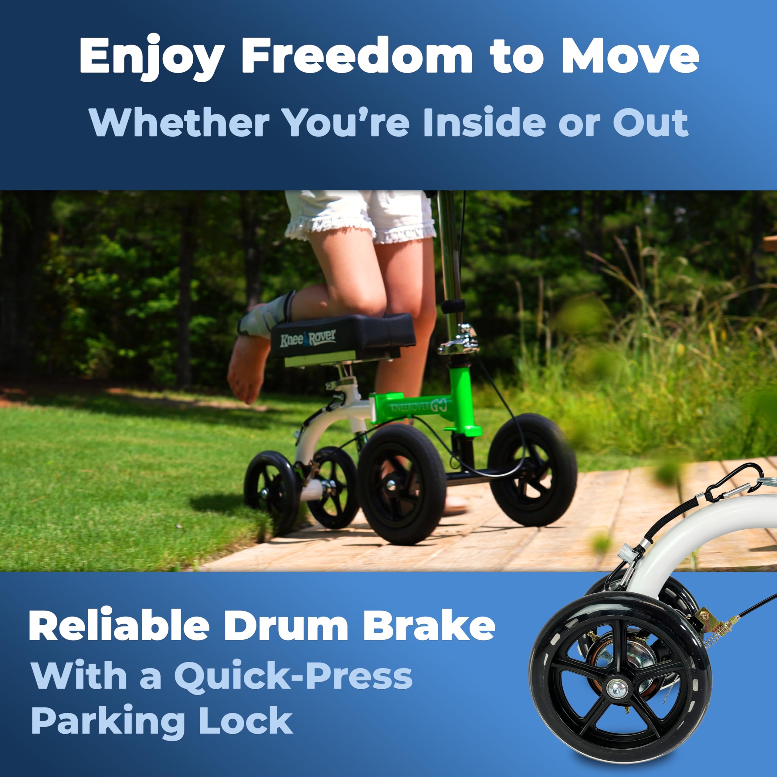 KneeRover GO Hybrid - Most Compact All Terrain Knee Scooter for Adults for Foot Surgery Heavy Duty Knee Walker for Broken Ankle Foot Injuries Recovery Leg Scooter Best Knee Crutch Alternative (Green)