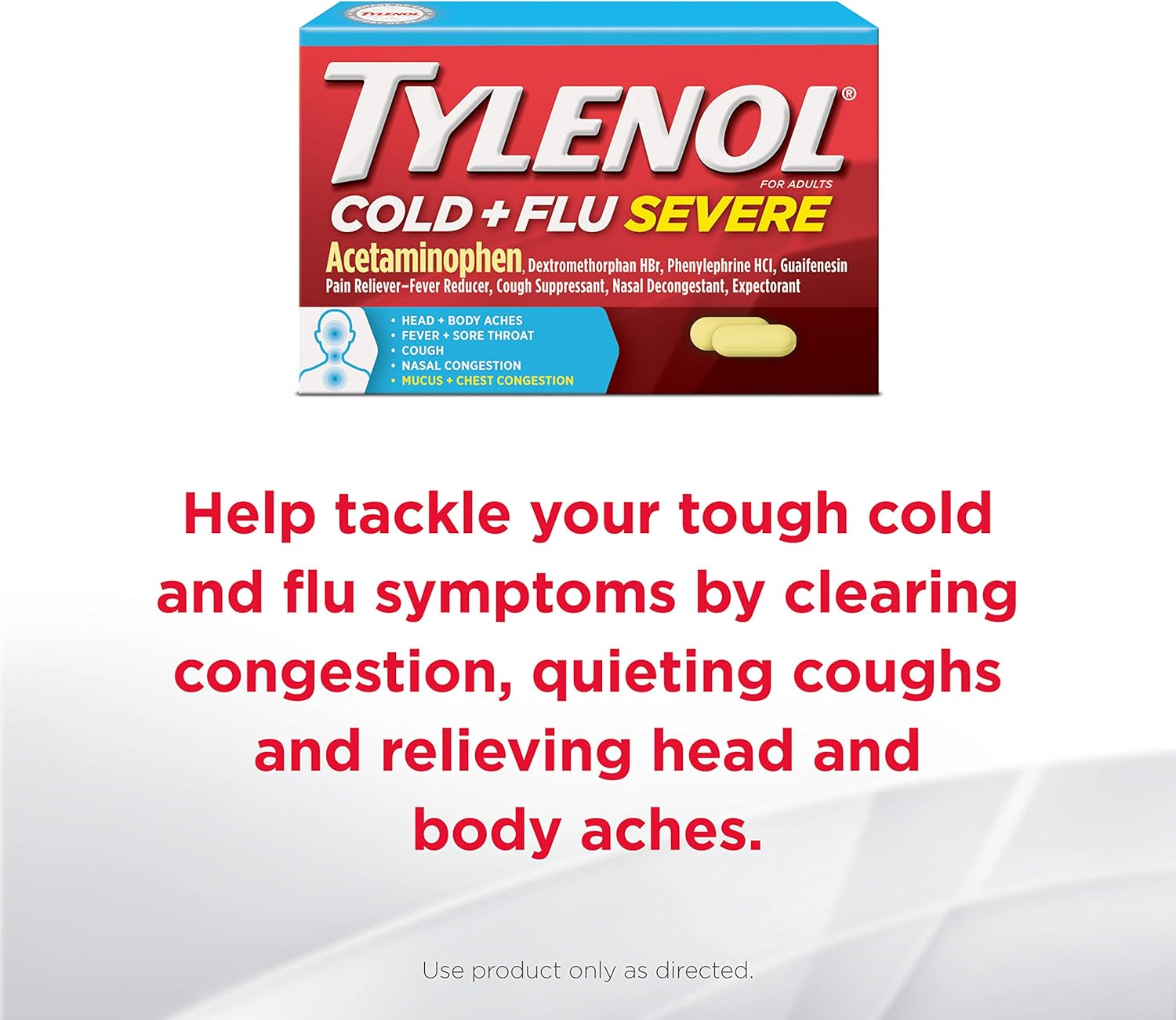 Tylenol Cold + Flu Severe Medicine Caplets for Fever, Pain, Cough & Congestion, 24 ct.: Health & Personal Care