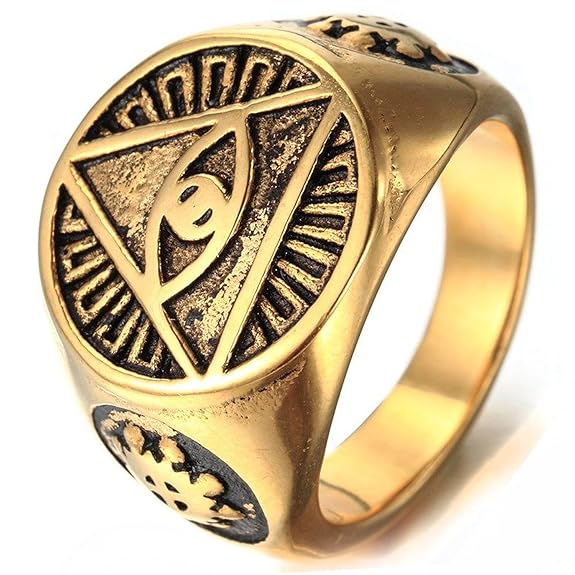 title=Mendino Anello da uomo in acciaio inox con simbolo triangolare di occhio