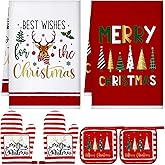 Bencailor 6 Pcs Christmas Kitchen Towel Oven Mitts and Pot Holders Set Xmas Theme Dish Towels Heat Resistant Oven Gloves for Xmas Kitchen Cooking Baking Grilling(Christmas Star Theme)