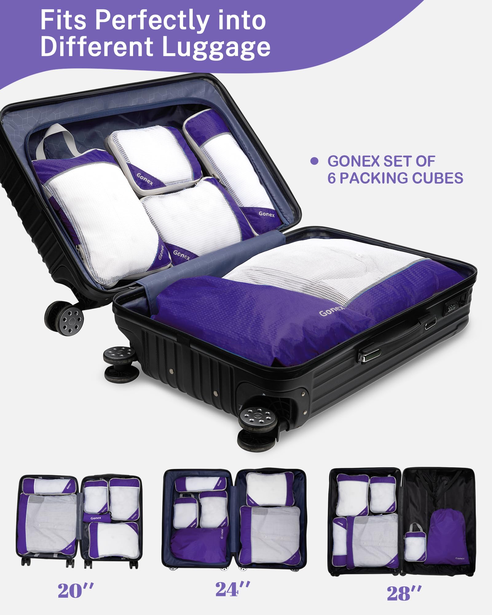 Gonex Compression Packing Cubes Mesh Organizers L+M+S+XS+Slim+Laundry