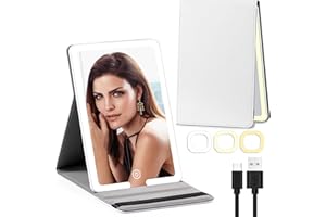 Jadazror Lighted Makeup Mirror Rechargeable Travel Makeup Mirror of 8x5.5inch, Compact Travel Mirror PU Leather 1500mAh Light Up Vanity Mirror, Portable Tabletop Folding Cosmetic Mirror with Lights