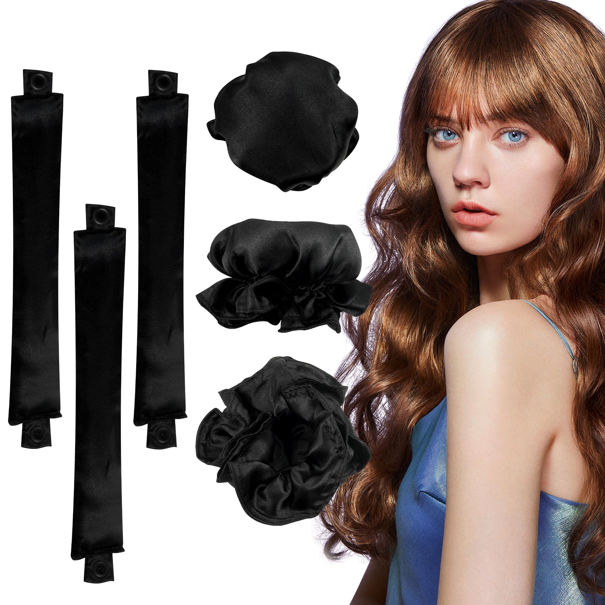 Photo 1 of 6 Pcs Set Heatless Hair Curler, Heatless Curls Headband, Overnight Curling Headband, Creates Beautiful Curls Without Damaging The Hair (Black)