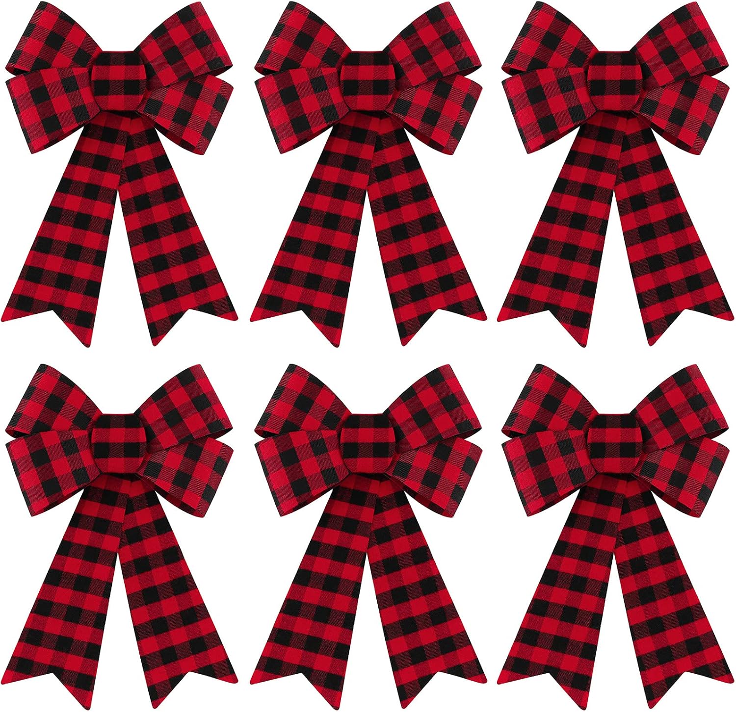 Bows & Ribbons - MCEAST 6 Pack Christmas Wreath Bow Buffalo Plaid Bows Christmas Tree Bows Xmas Bows Decoration for Indoor and Outdoor, 9 x 12 Inches (Red and Black)
