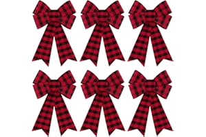 MCEAST 6 Pack Christmas Wreath Bow 9 x 12 Inches Red Bows Christmas Tree Bows Xmas Bows Decoration for Indoor and Outdoor (Red + Black)