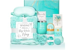 GIFTPIONEER Birthday Gifts for Women, Self Care Friendship Gifts, Relaxing Spa Gifts Basket Care Package w/Luxury Flannel Blanket, Unique Ideas for Mom Her Friend Sister Wife (Ocean)