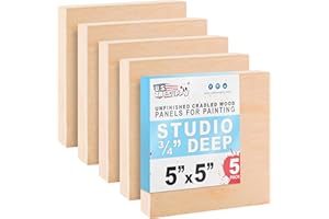 U.S. Art Supply 05" x 05" Unfinished Cradled Wood Panels for Painting, Studio 3/4" Deep (5 Pack) - Artist Depth Birch Wooden Wall Canvases - Mixed-Media Craft, Acrylic, Oil, Encaustic, Paint Pouring