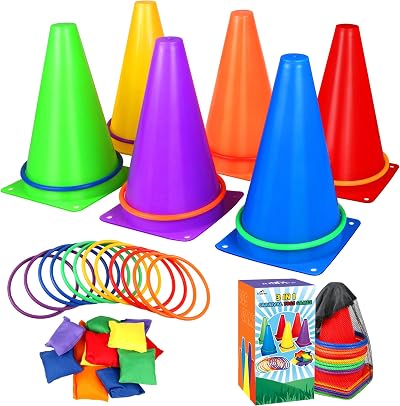 Alyoen 31 PCS 3 in 1 Bean Bag Ring Toss Cones Outdoor Carnival Game Set