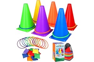 ALYOEN 31 PCS Christmas Carnival Games, 3 in 1 Indoor Outdoor Bean Bag Ring Toss Games for Kids Birthday Party, Plastic Soft Cones Yard Lawn Game for Family Party Kid's Gift