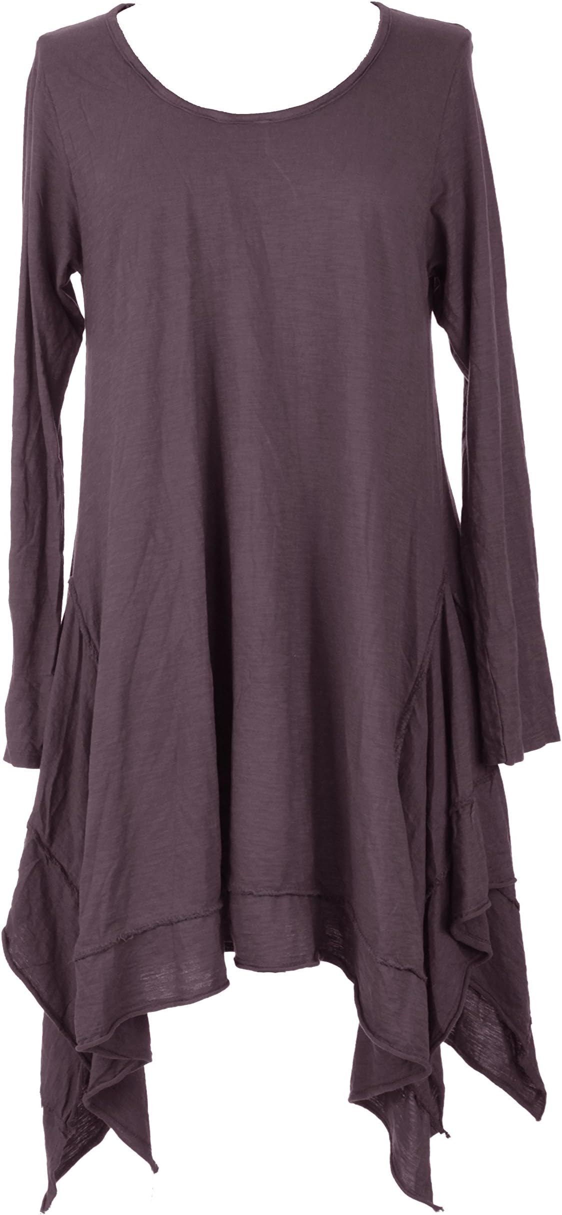 TEXTURE Ladies Women Italian Lagenlook Long Sleeves Cotton Asymmetric Hem Hanky Tunic Dress One Size